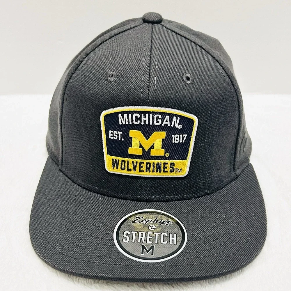Zephyr‎ Michigan Wolverines Logo Flat Hat Cap Stretch Flex Medium Dark Gray NCAA